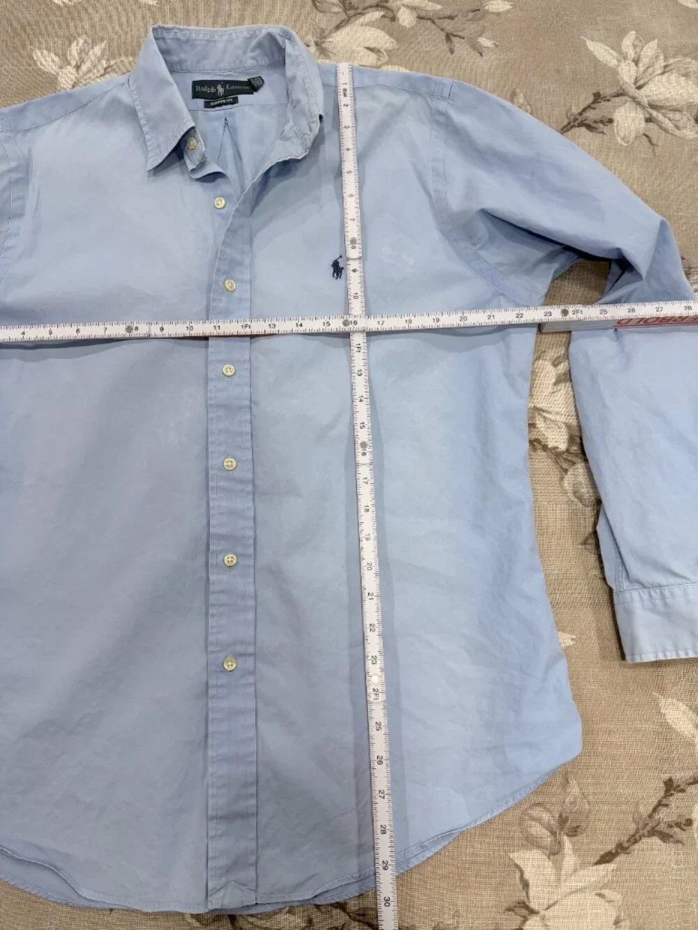 Polo Ralph Lauren Mens L Custom Fit Blue Cotton Button Down Pony Shirt Flawed